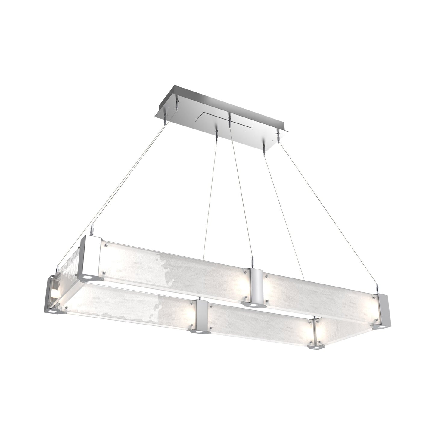 Parallel Rectangular Linear LED Chandelier in Classic Silver/Clear Granite Blown Glass (48-Inch).