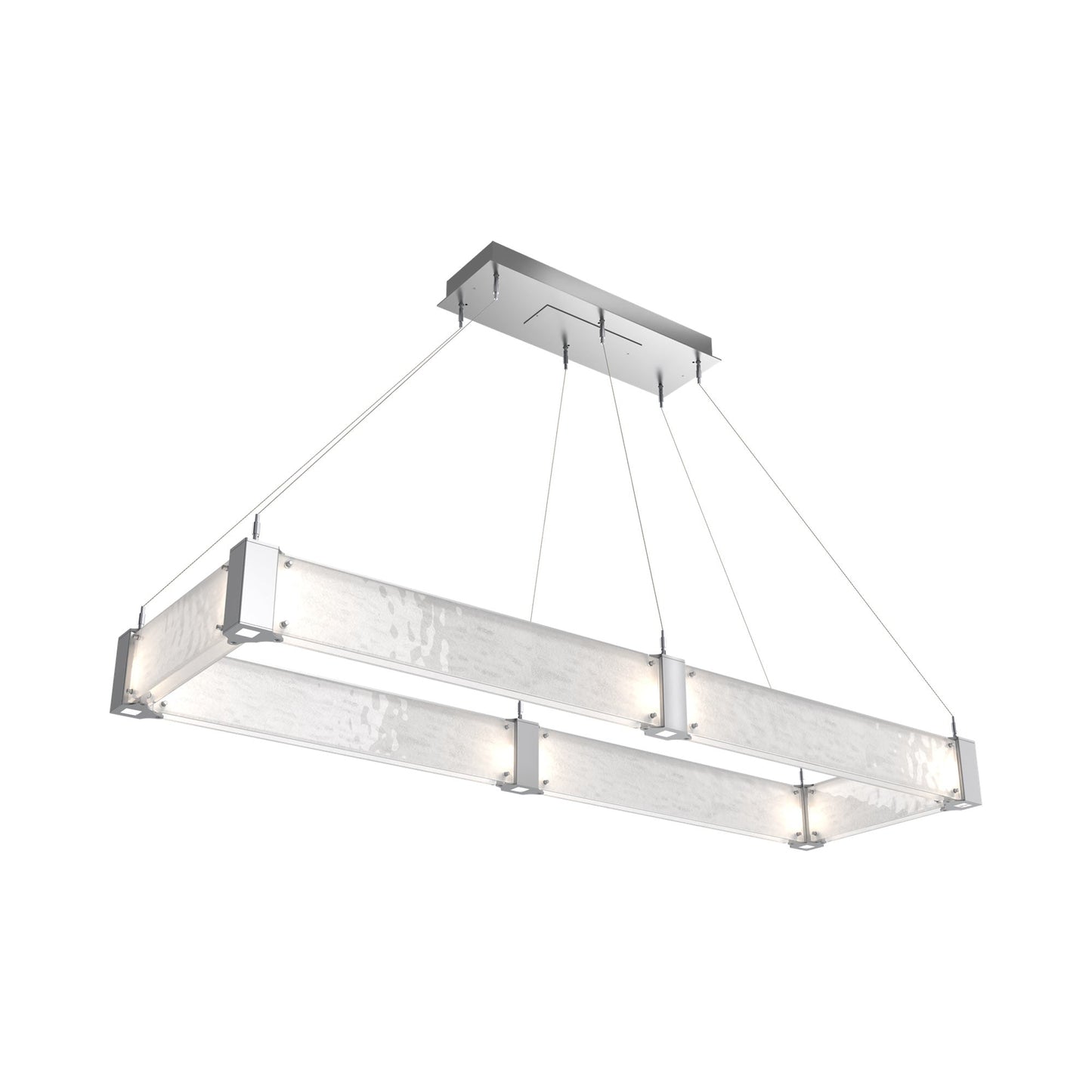Parallel Rectangular Linear LED Chandelier in Classic Silver/Clear Granite Blown Glass (60-Inch).