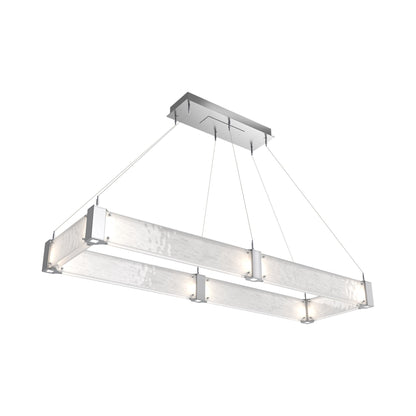 Parallel Rectangular Linear LED Chandelier in Classic Silver/Clear Granite Blown Glass (60-Inch).