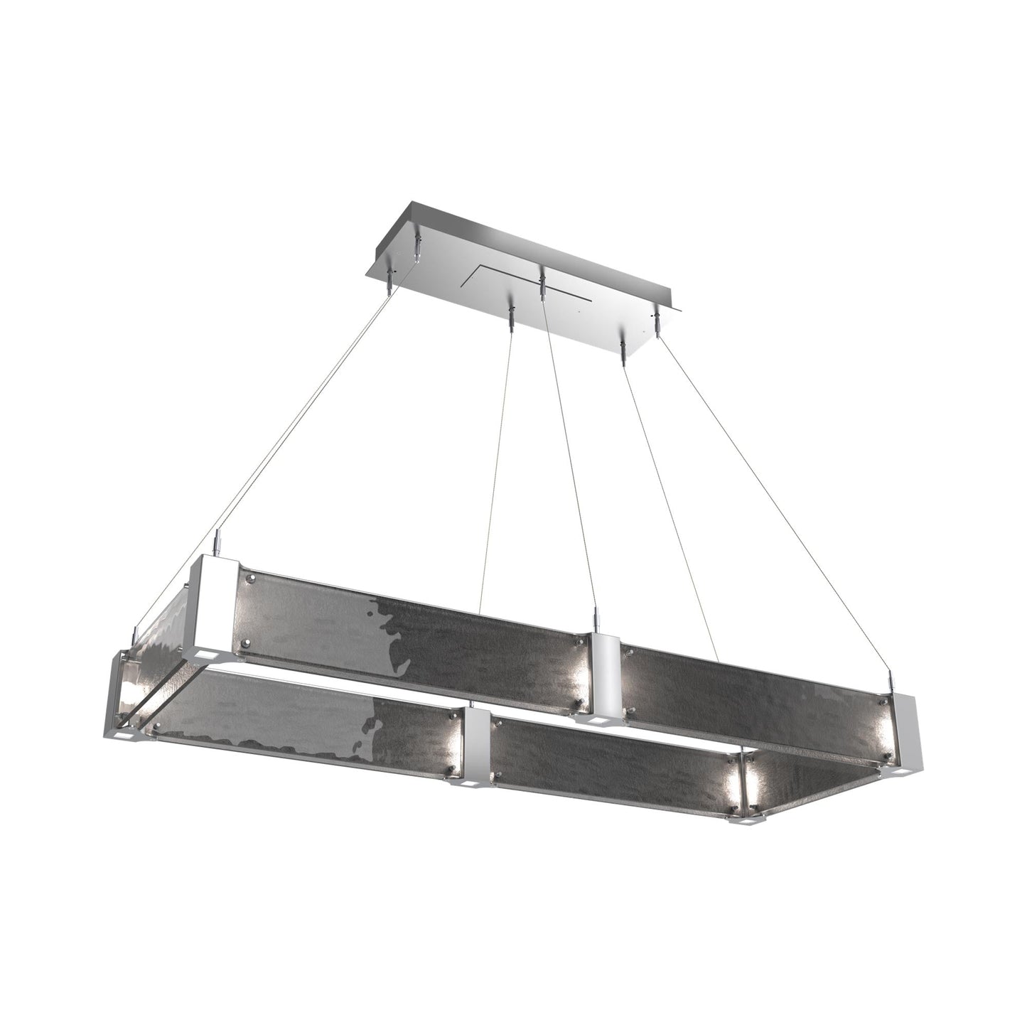 Parallel Rectangular Linear LED Chandelier in Classic Silver/Smoke Granite Blown Glass (48-Inch).