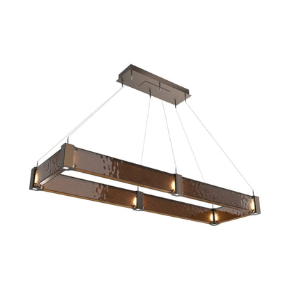 Parallel Rectangular Linear LED Chandelier in Flat Bronze/Bronze Granite Blown Glass (60-Inch).