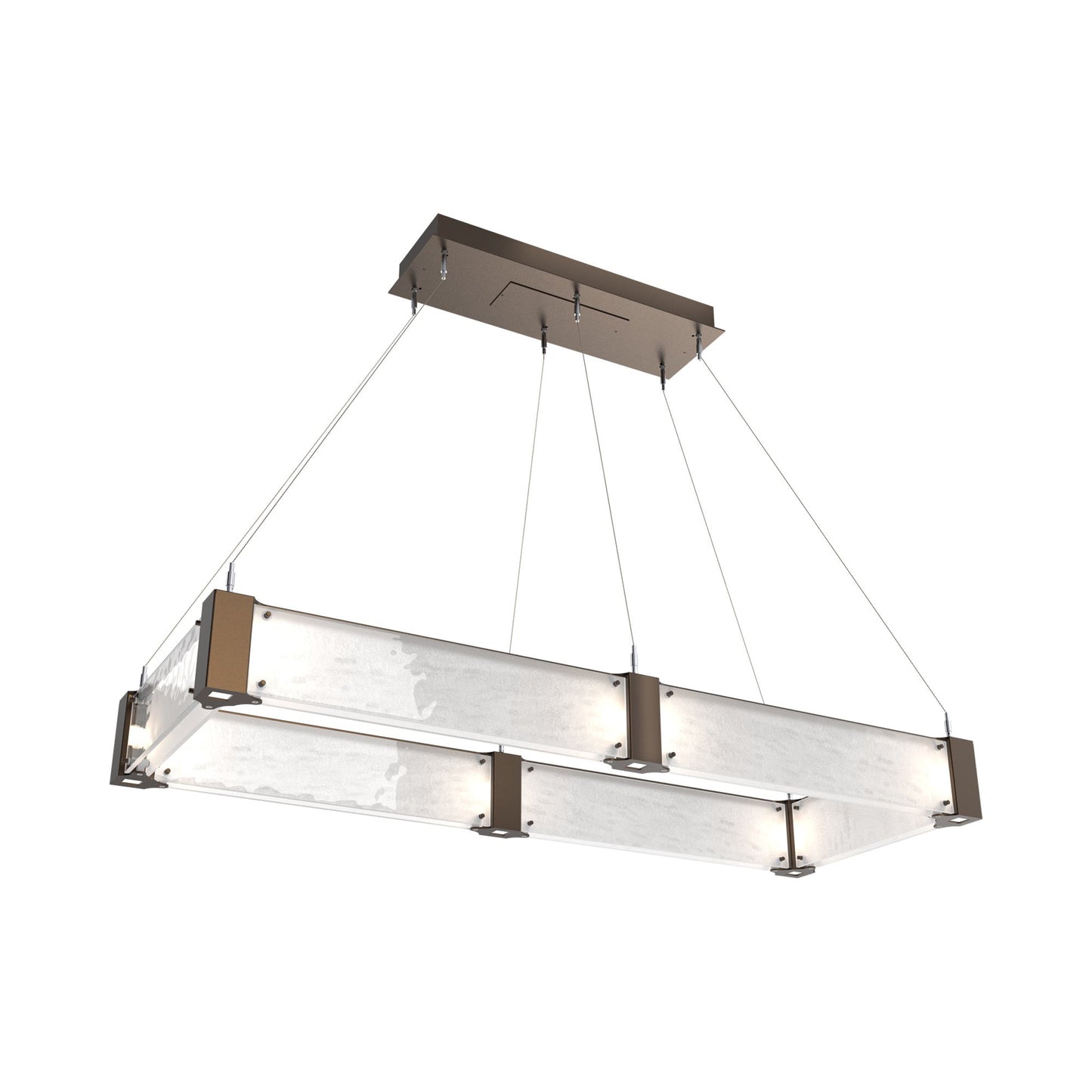 Parallel Rectangular Linear LED Chandelier in Flat Bronze/Clear Granite Blown Glass (48-Inch).