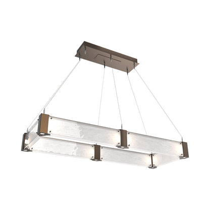 Parallel Rectangular Linear LED Chandelier in Flat Bronze/Clear Granite Blown Glass (48-Inch).