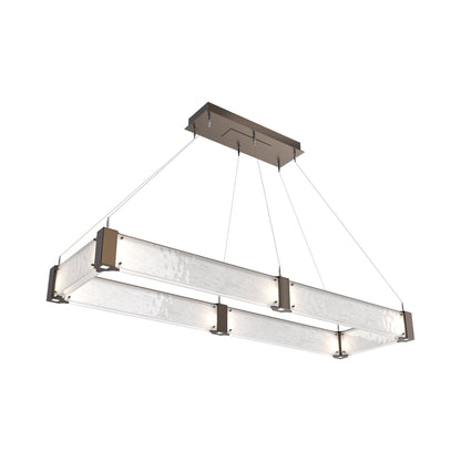 Parallel Rectangular Linear LED Chandelier in Flat Bronze/Clear Granite Blown Glass (60-Inch).