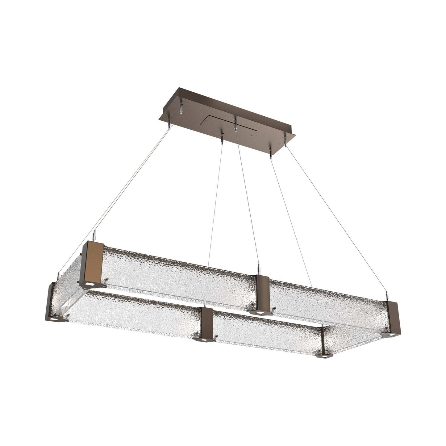 Parallel Rectangular Linear LED Chandelier in Flat Bronze/Crystal Rimelight Blown Glass (48-Inch).