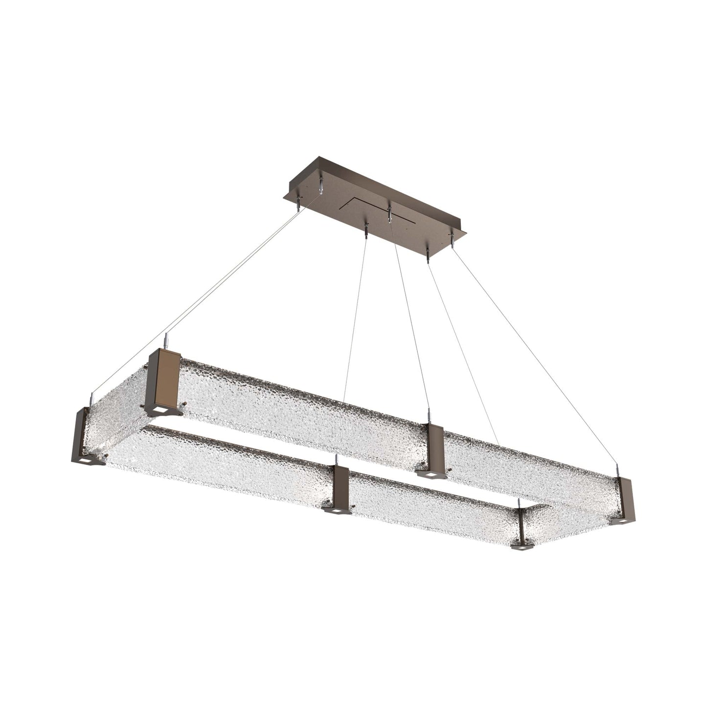 Parallel Rectangular Linear LED Chandelier in Flat Bronze/Crystal Rimelight Blown Glass (60-Inch).