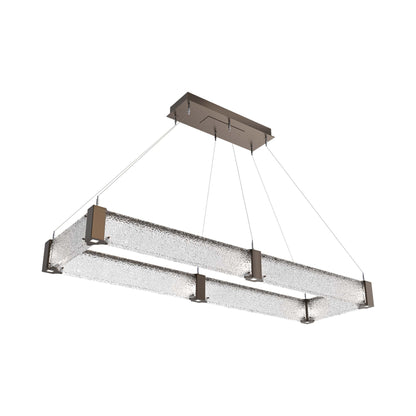 Parallel Rectangular Linear LED Chandelier in Flat Bronze/Crystal Rimelight Blown Glass (60-Inch).