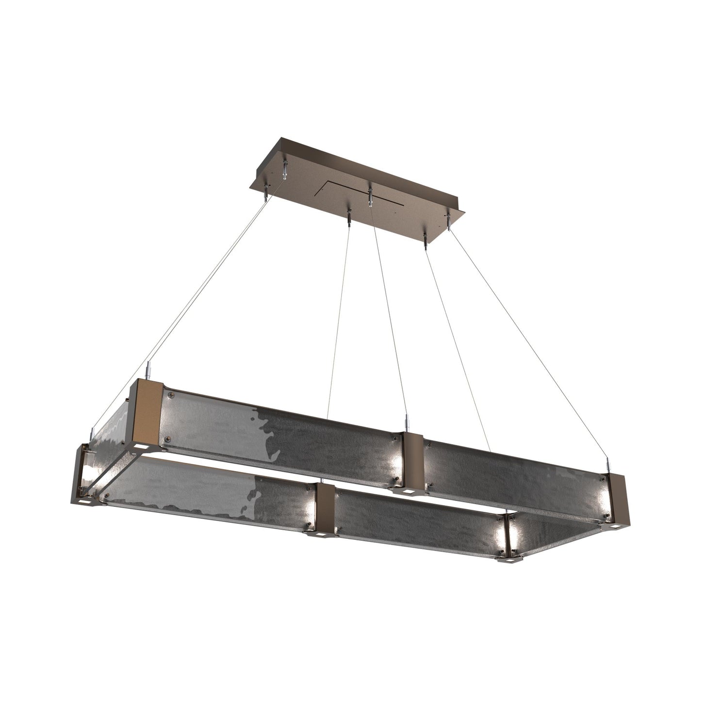 Parallel Rectangular Linear LED Chandelier in Flat Bronze/Smoke Granite Blown Glass (48-Inch).