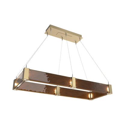 Parallel Rectangular Linear LED Chandelier in Gilded Brass/Bronze Granite Blown Glass (48-Inch).
