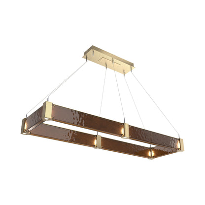 Parallel Rectangular Linear LED Chandelier in Gilded Brass/Bronze Granite Blown Glass (60-Inch).