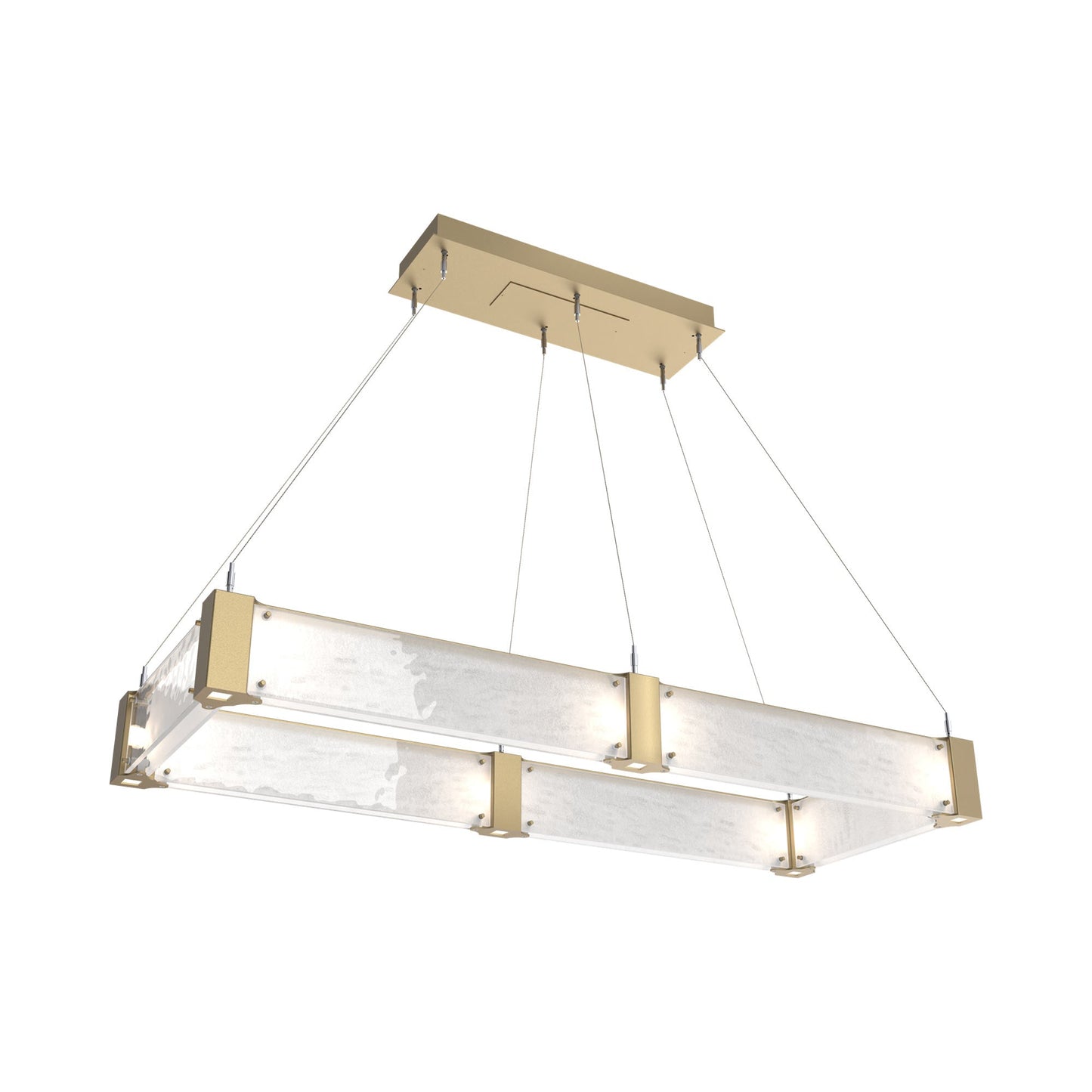 Parallel Rectangular Linear LED Chandelier in Gilded Brass/Clear Granite Blown Glass (48-Inch).