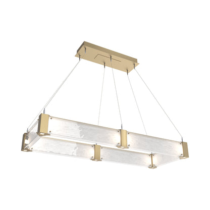 Parallel Rectangular Linear LED Chandelier in Gilded Brass/Clear Granite Blown Glass (48-Inch).