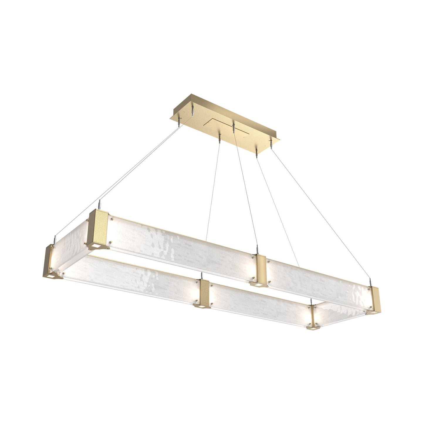 Parallel Rectangular Linear LED Chandelier in Gilded Brass/Clear Granite Blown Glass (60-Inch).
