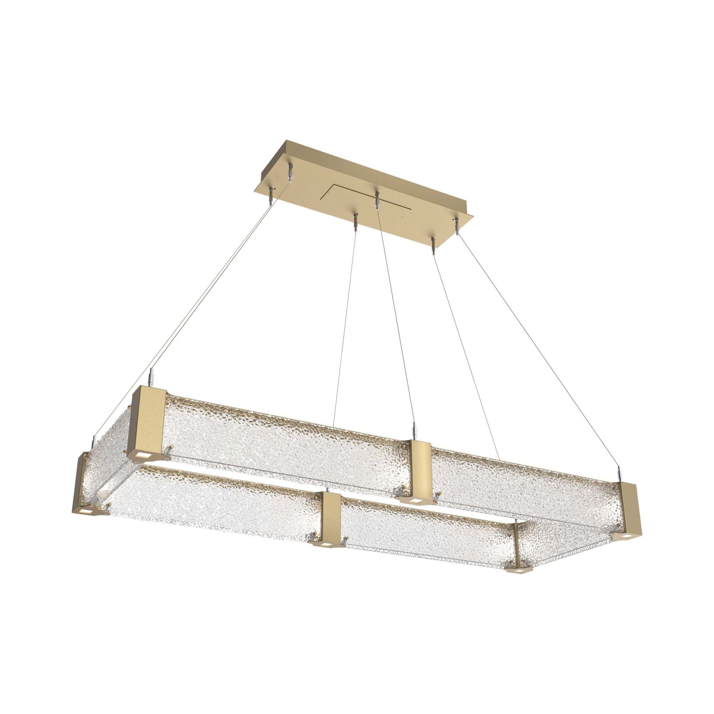 Parallel Rectangular Linear LED Chandelier in Gilded Brass/Crystal Rimelight Blown Glass (48-Inch).