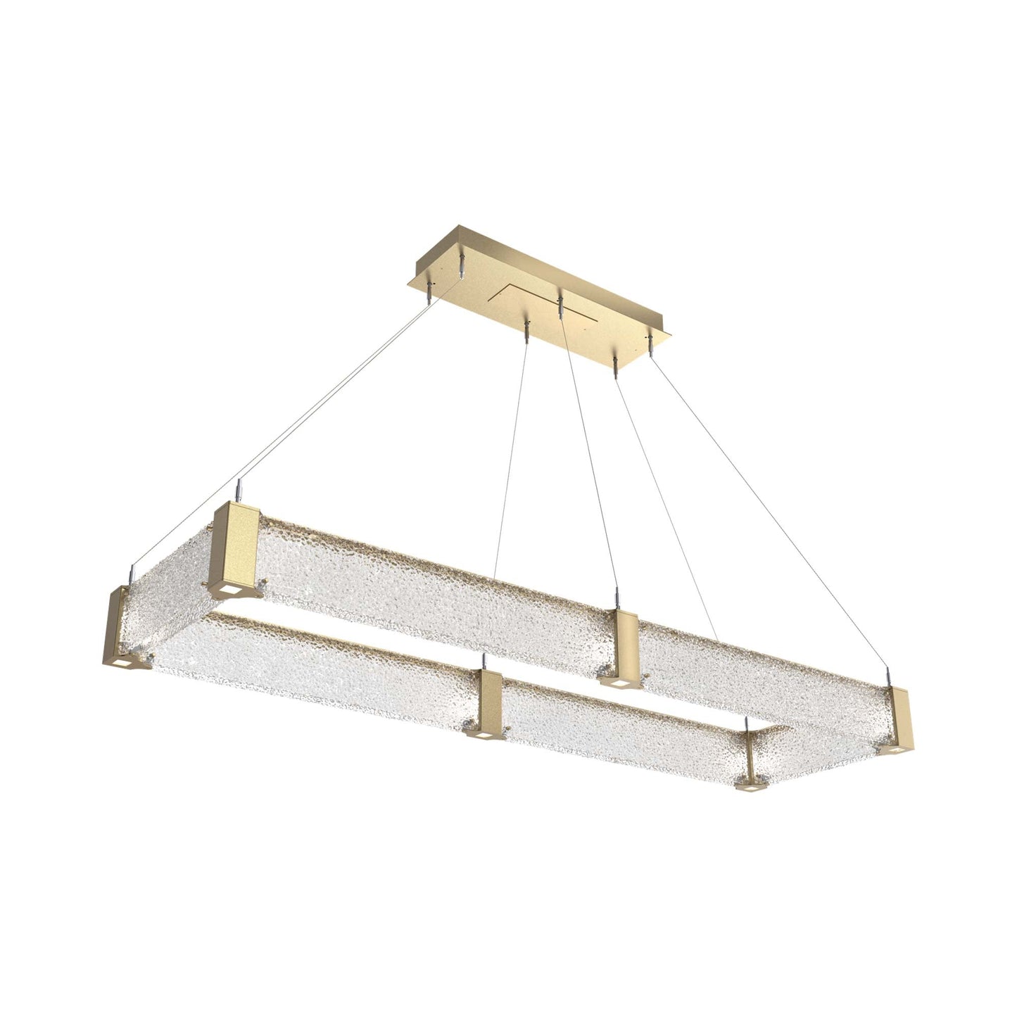 Parallel Rectangular Linear LED Chandelier in Gilded Brass/Crystal Rimelight Blown Glass (60-Inch).