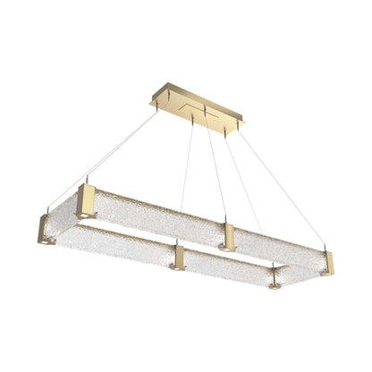 Parallel Rectangular Linear LED Chandelier in Gilded Brass/Crystal Rimelight Blown Glass (60-Inch).