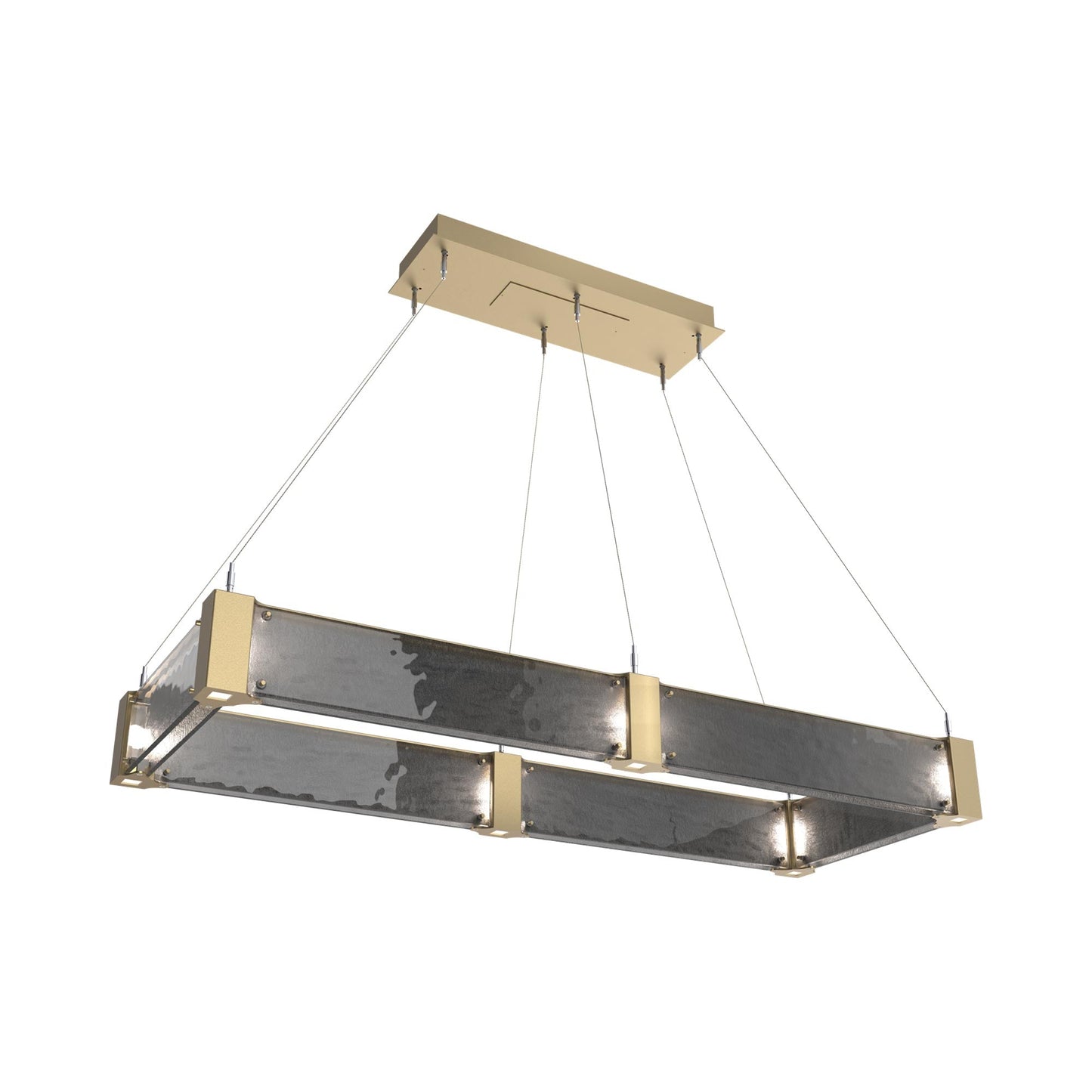 Parallel Rectangular Linear LED Chandelier in Gilded Brass/Smoke Granite Blown Glass (48-Inch).