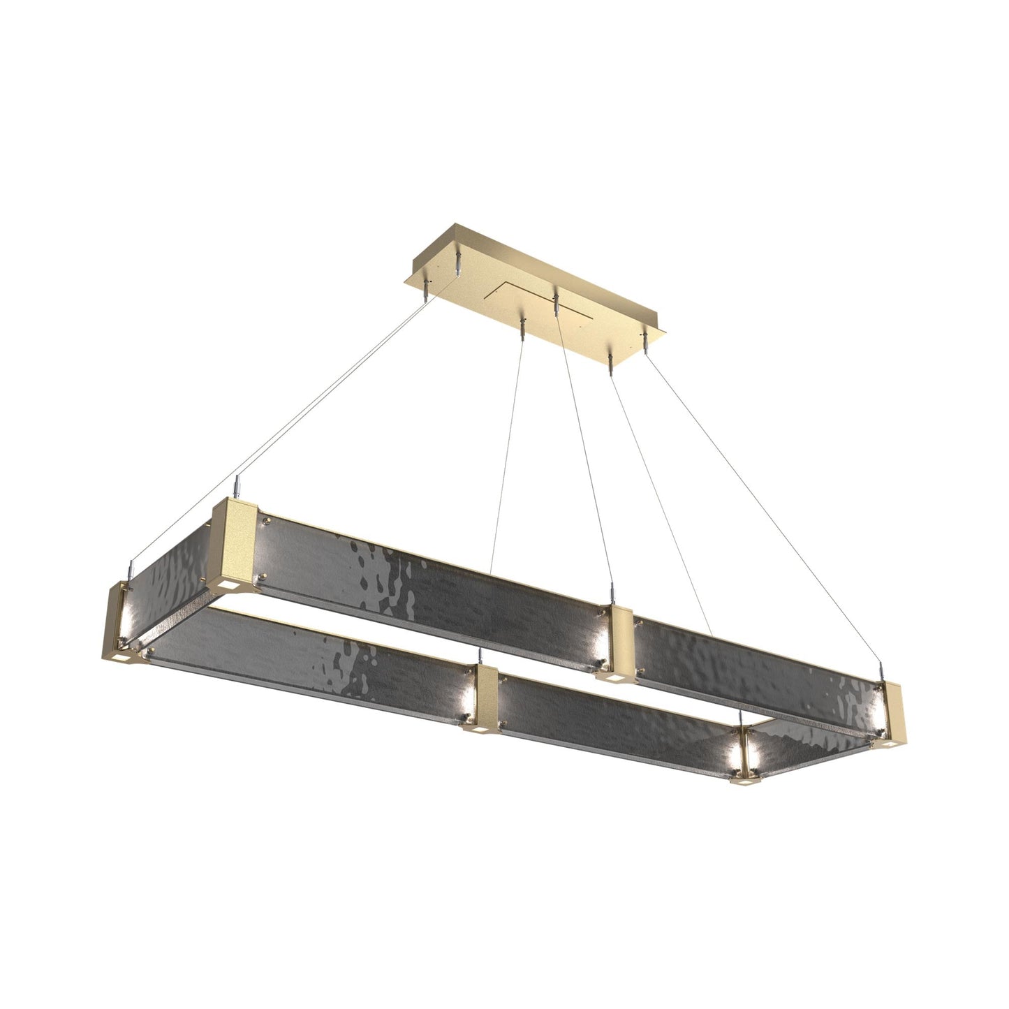Parallel Rectangular Linear LED Chandelier in Gilded Brass/Smoke Granite Blown Glass (60-Inch).