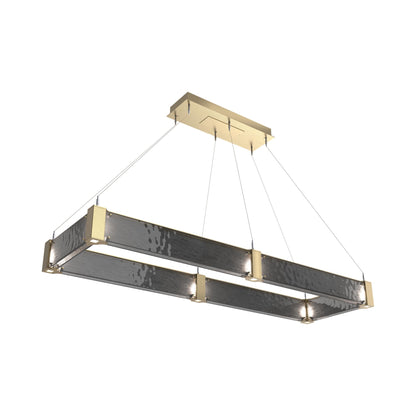 Parallel Rectangular Linear LED Chandelier in Gilded Brass/Smoke Granite Blown Glass (60-Inch).