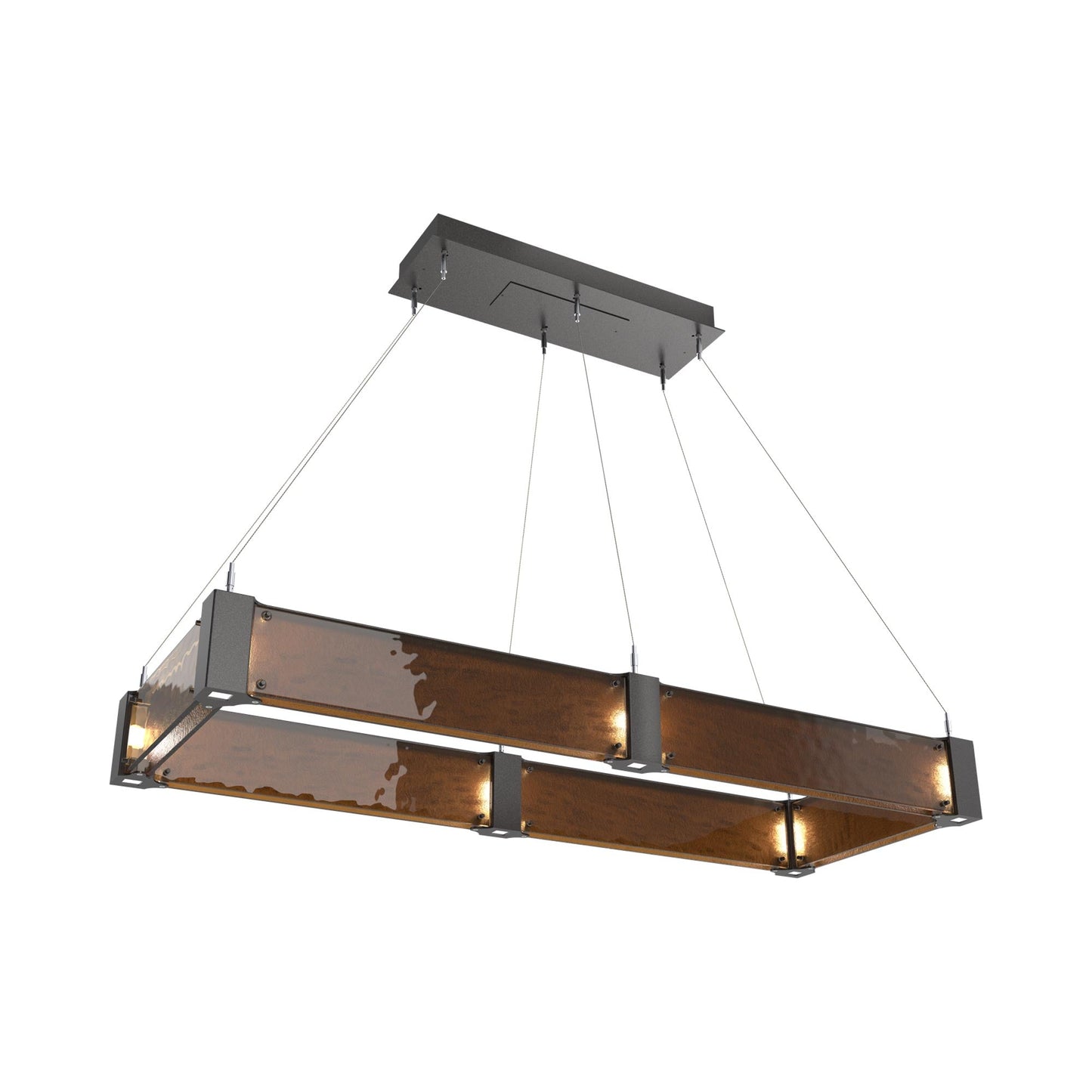 Parallel Rectangular Linear LED Chandelier in Graphite/Bronze Granite Blown Glass (48-Inch).