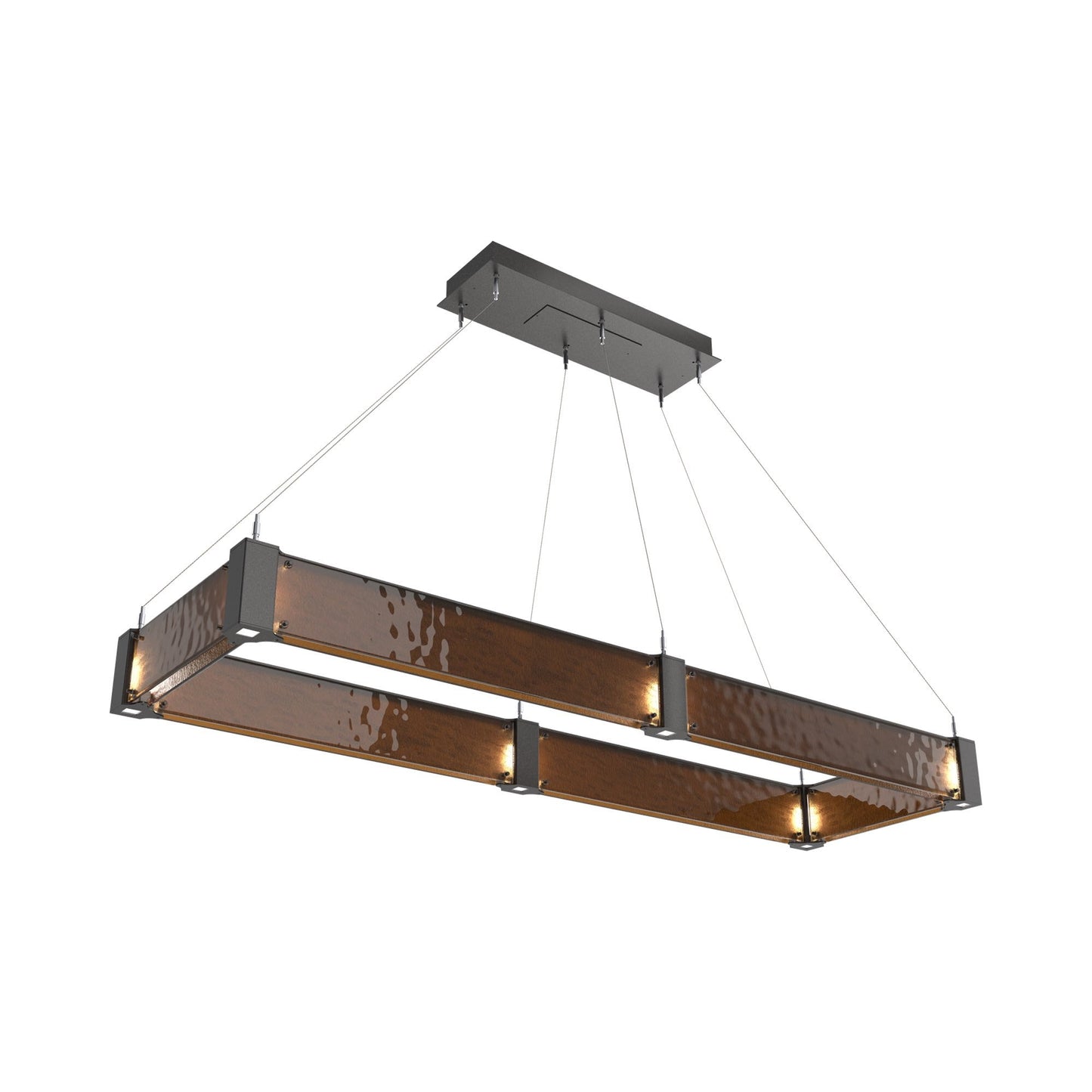 Parallel Rectangular Linear LED Chandelier in Graphite/Bronze Granite Blown Glass (60-Inch).