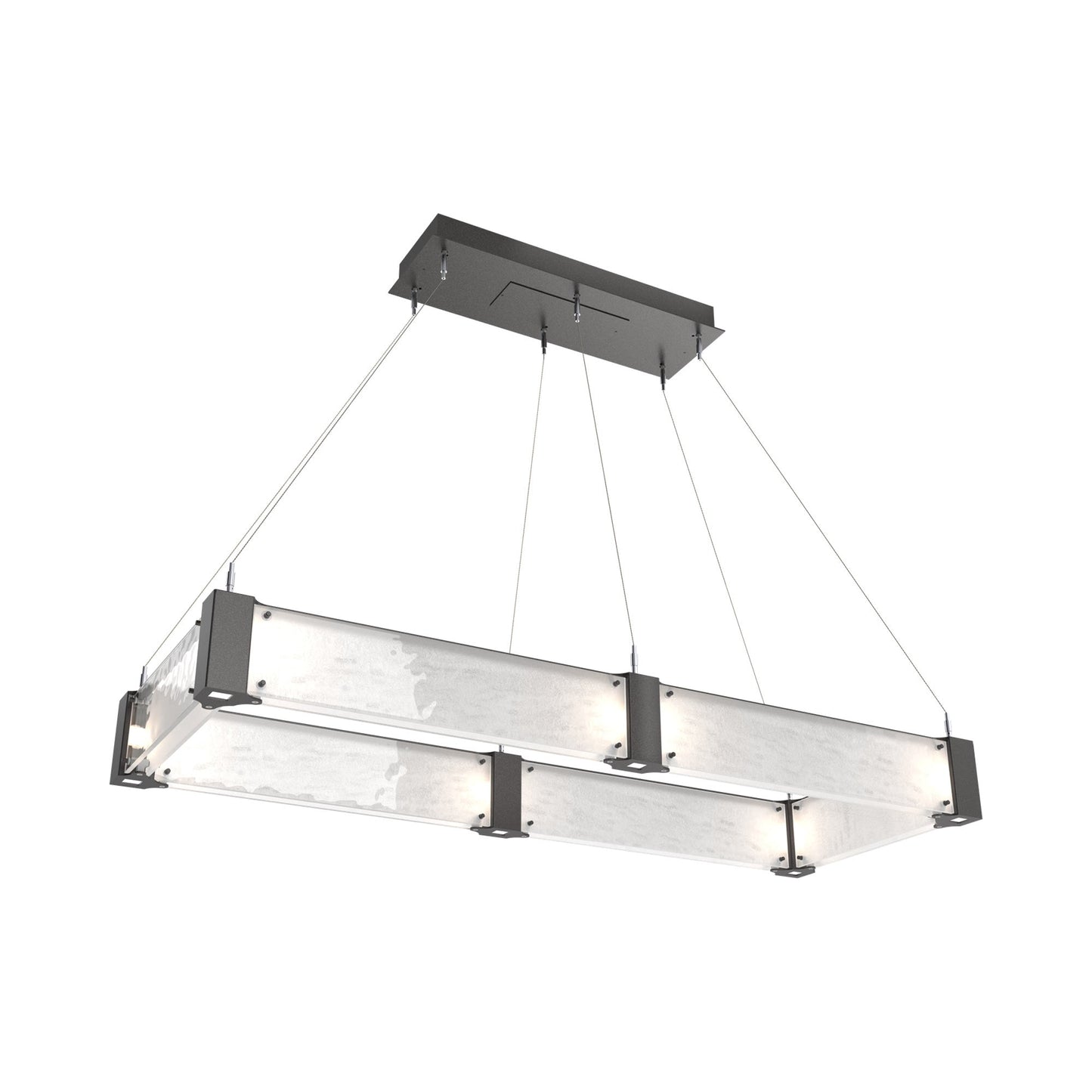 Parallel Rectangular Linear LED Chandelier in Graphite/Clear Granite Blown Glass (48-Inch).