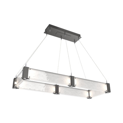 Parallel Rectangular Linear LED Chandelier in Graphite/Clear Granite Blown Glass (48-Inch).