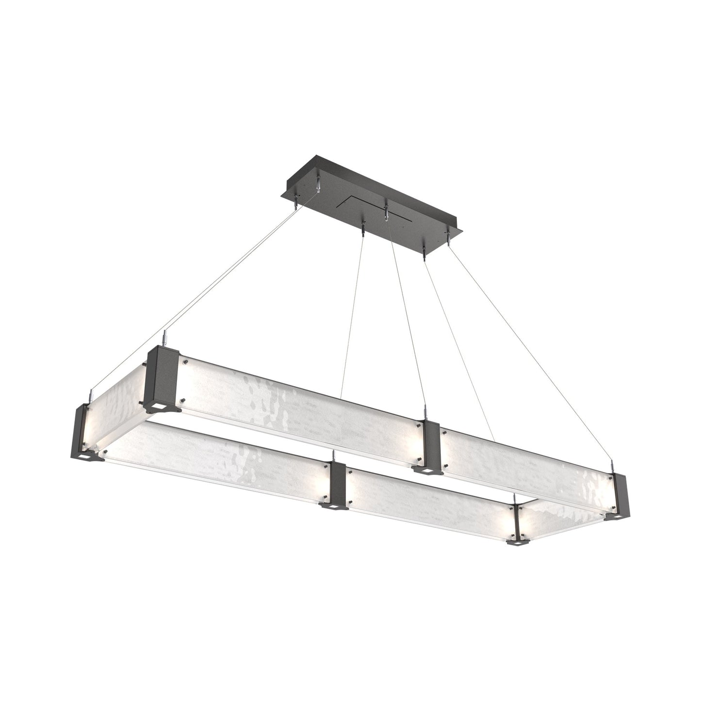 Parallel Rectangular Linear LED Chandelier in Graphite/Clear Granite Blown Glass (60-Inch).