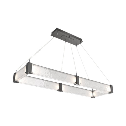 Parallel Rectangular Linear LED Chandelier in Graphite/Clear Granite Blown Glass (60-Inch).
