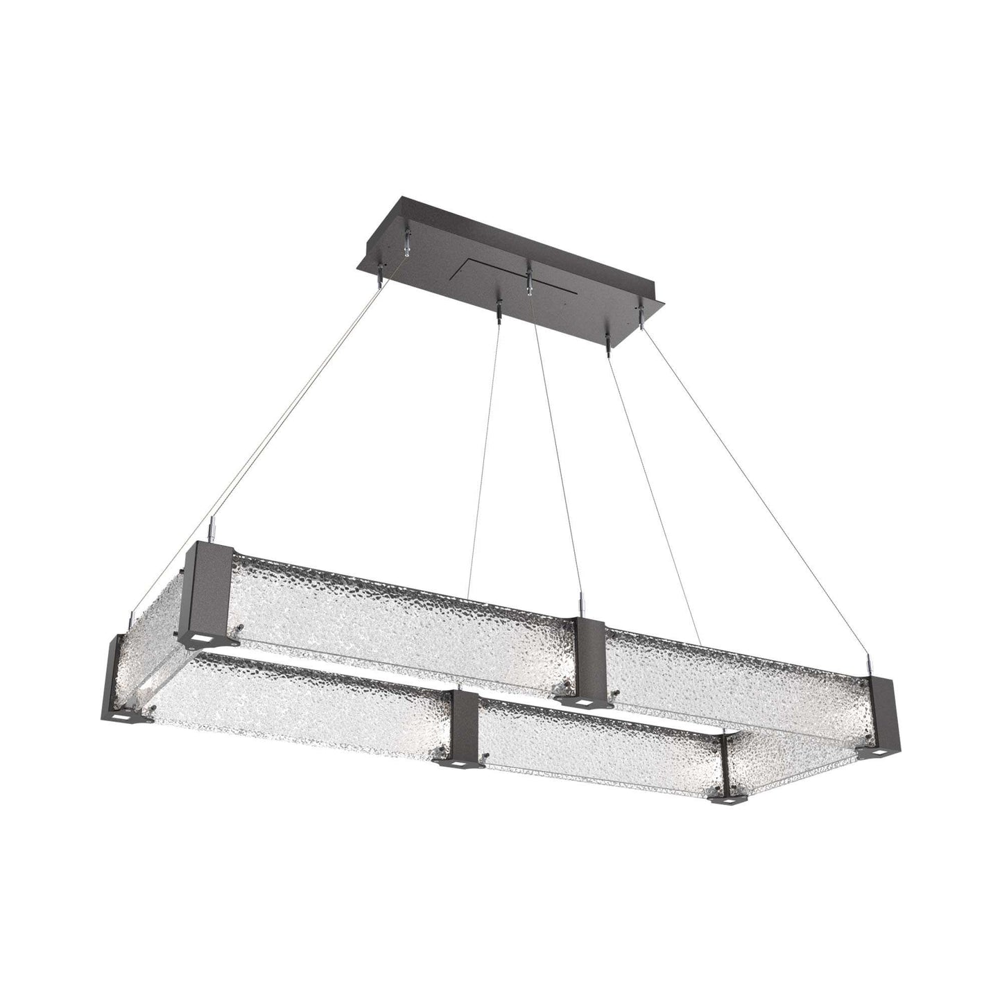 Parallel Rectangular Linear LED Chandelier in Graphite/Crystal Rimelight Blown Glass (48-Inch).