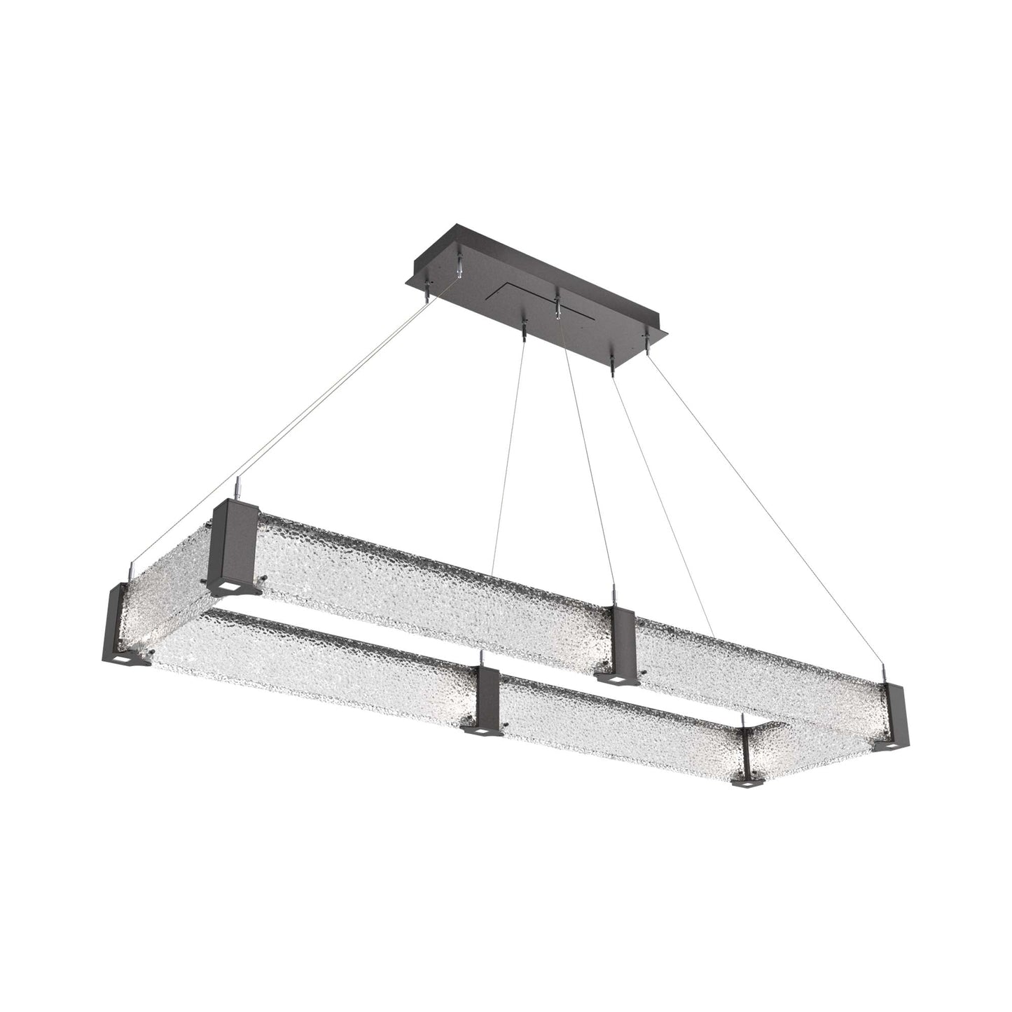 Parallel Rectangular Linear LED Chandelier in Graphite/Crystal Rimelight Blown Glass (60-Inch).