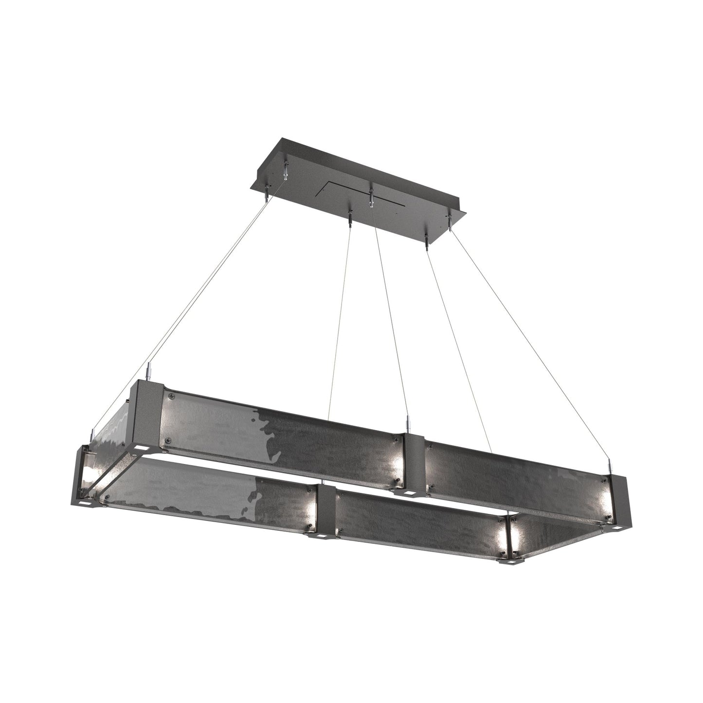 Parallel Rectangular Linear LED Chandelier in Graphite/Smoke Granite Blown Glass (48-Inch).