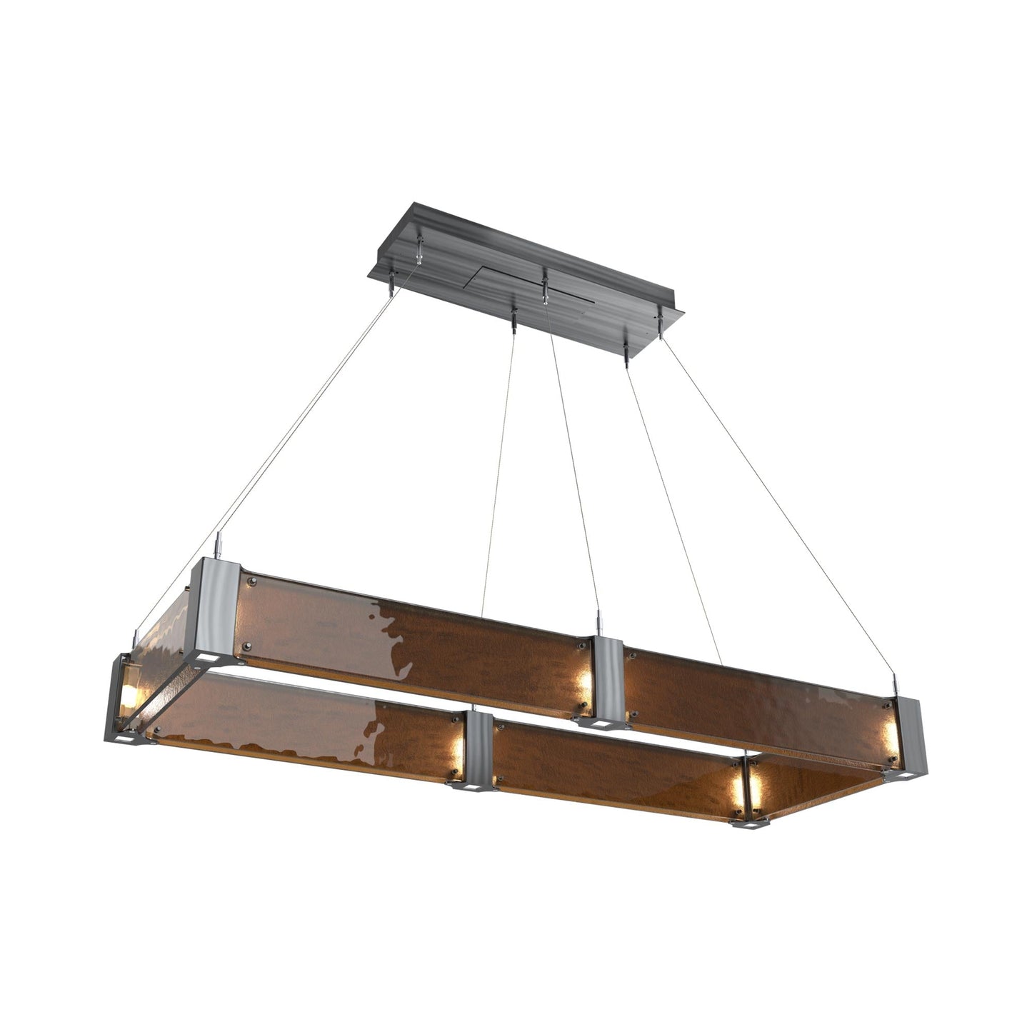Parallel Rectangular Linear LED Chandelier in Gunmetal/Bronze Granite Blown Glass (48-Inch).