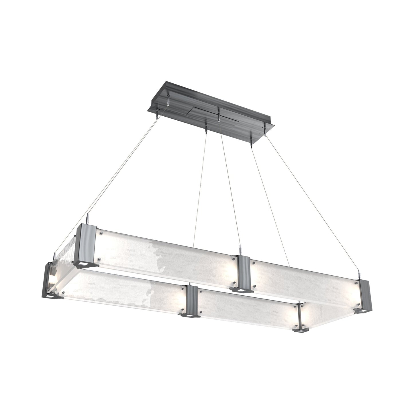 Parallel Rectangular Linear LED Chandelier in Gunmetal/Clear Granite Blown Glass (48-Inch).