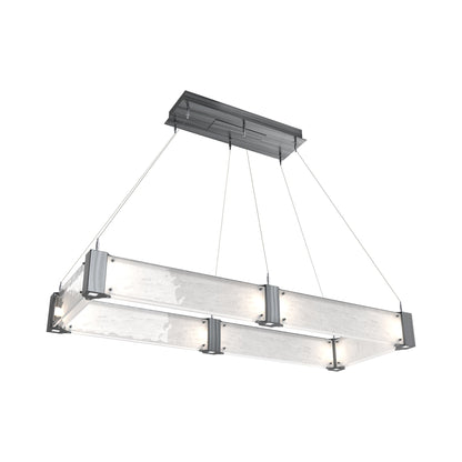 Parallel Rectangular Linear LED Chandelier in Gunmetal/Clear Granite Blown Glass (48-Inch).