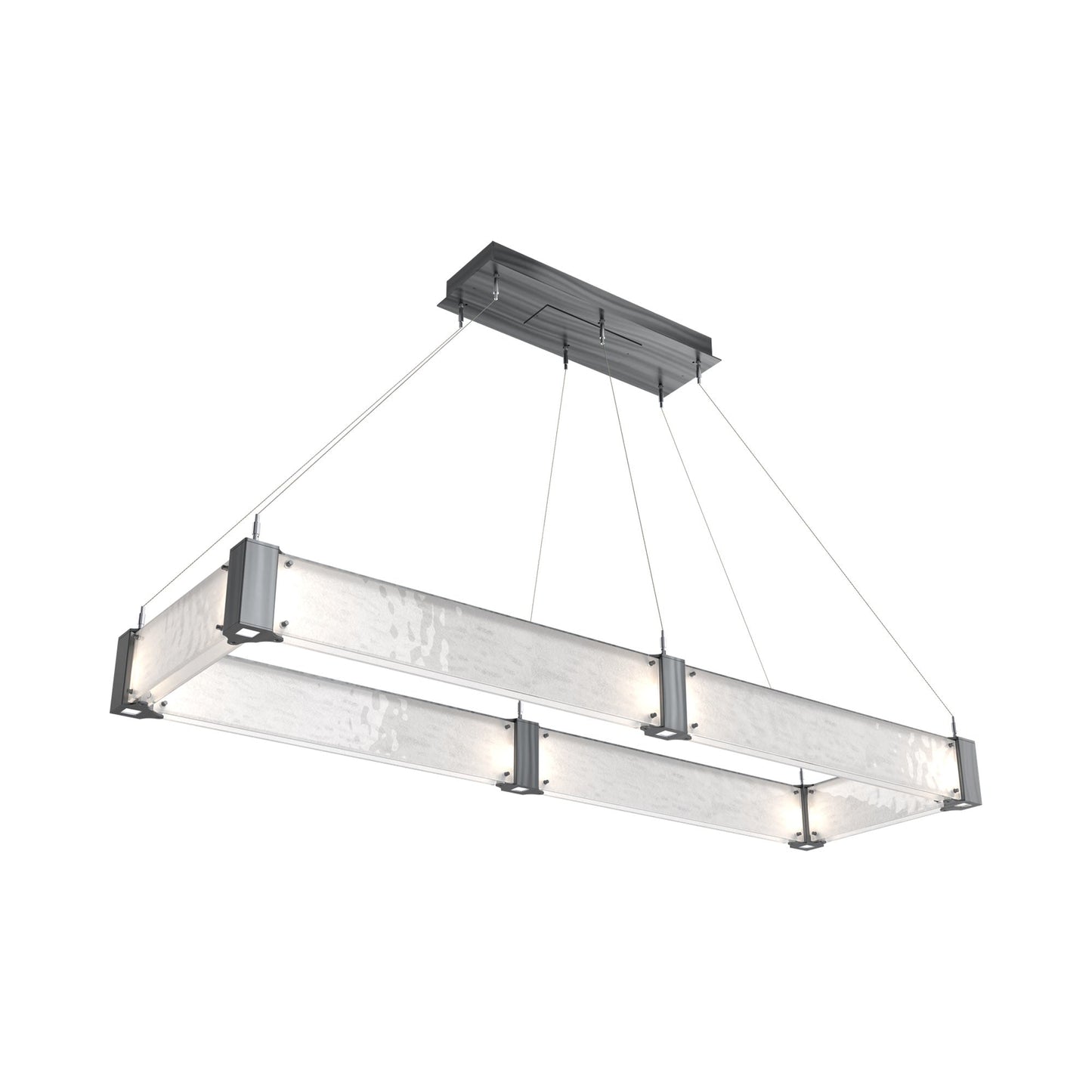 Parallel Rectangular Linear LED Chandelier in Gunmetal/Clear Granite Blown Glass (60-Inch).