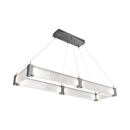 Parallel Rectangular Linear LED Chandelier in Gunmetal/Clear Granite Blown Glass (60-Inch).