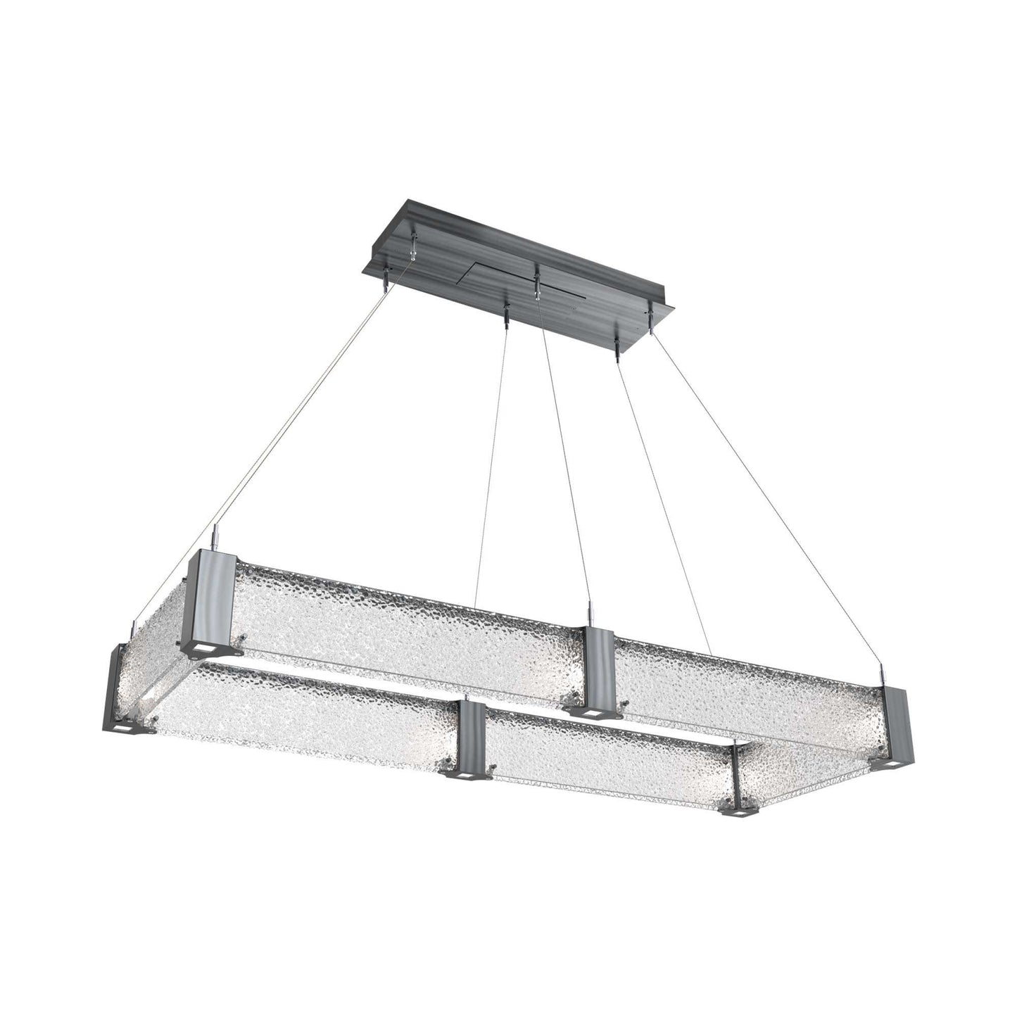 Parallel Rectangular Linear LED Chandelier in Gunmetal/Crystal Rimelight Blown Glass (48-Inch).