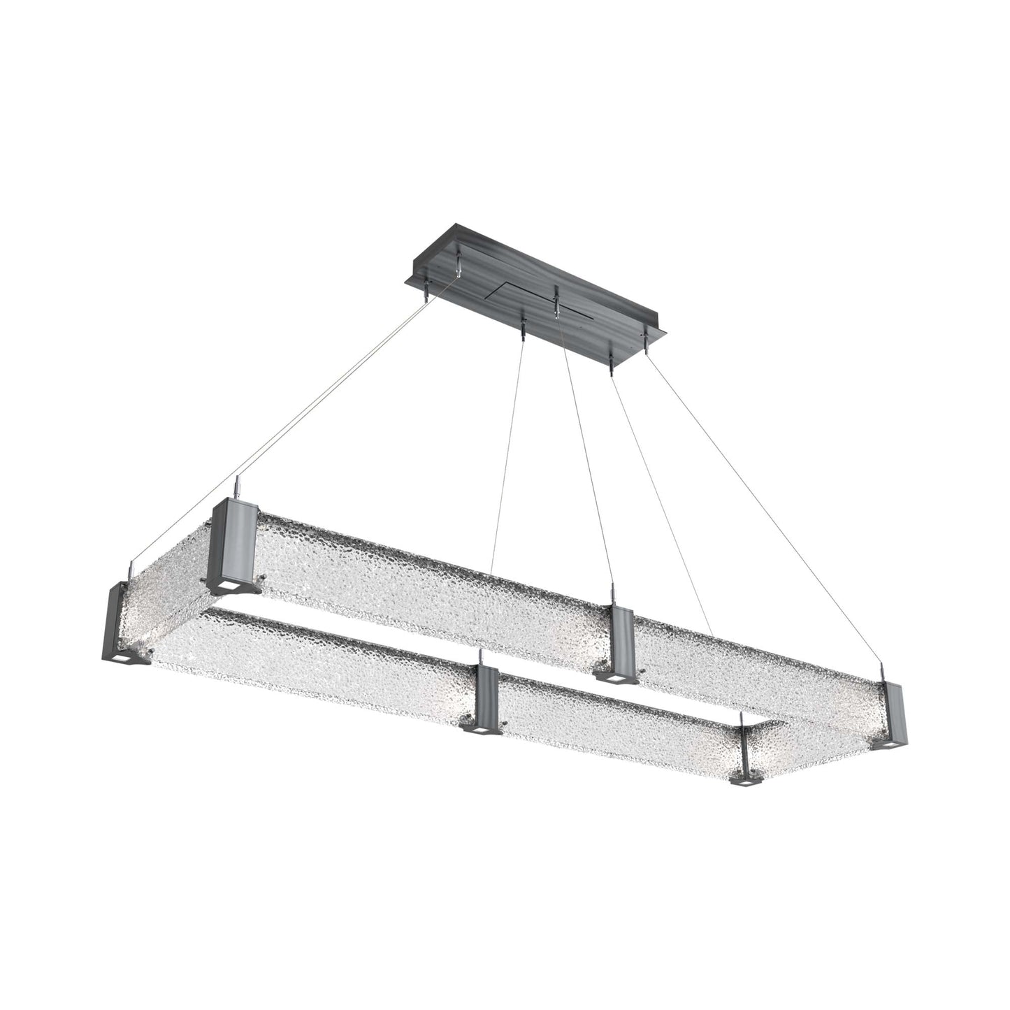 Parallel Rectangular Linear LED Chandelier in Gunmetal/Crystal Rimelight Blown Glass (60-Inch).