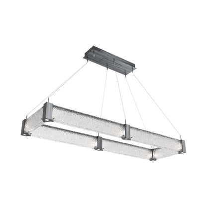Parallel Rectangular Linear LED Chandelier in Gunmetal/Crystal Rimelight Blown Glass (60-Inch).