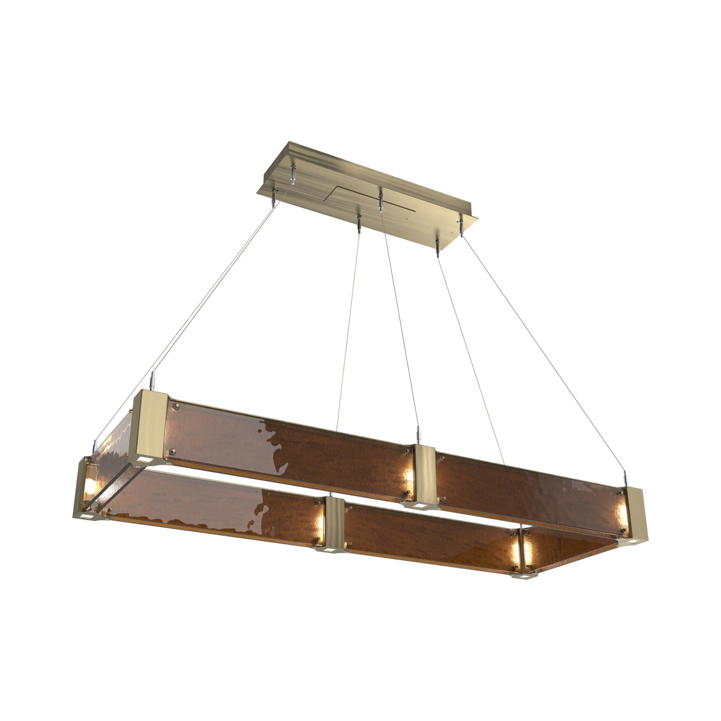 Parallel Rectangular Linear LED Chandelier in Heritage Brass/Bronze Granite Blown Glass (48-Inch).