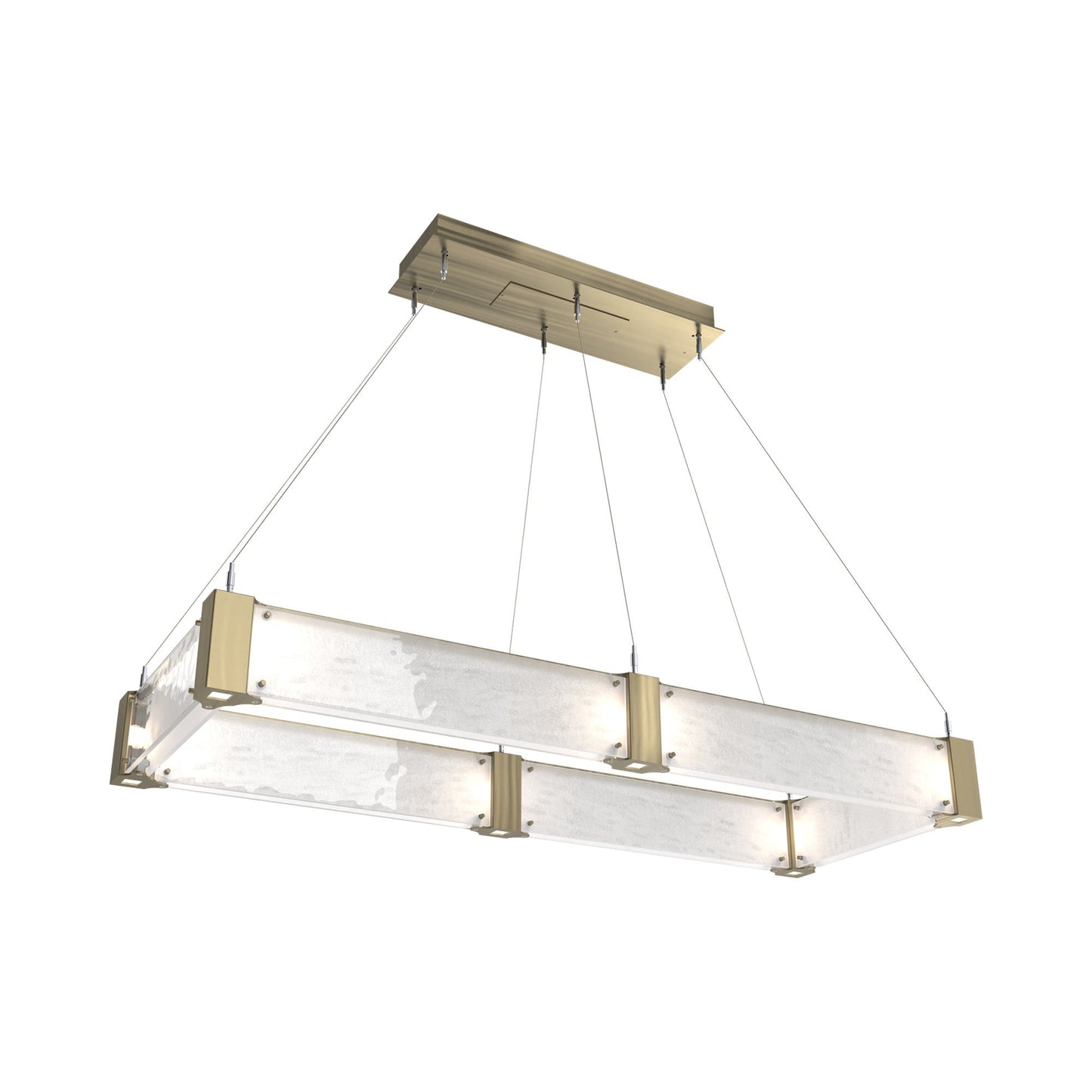 Parallel Rectangular Linear LED Chandelier in Heritage Brass/Clear Granite Blown Glass (48-Inch).