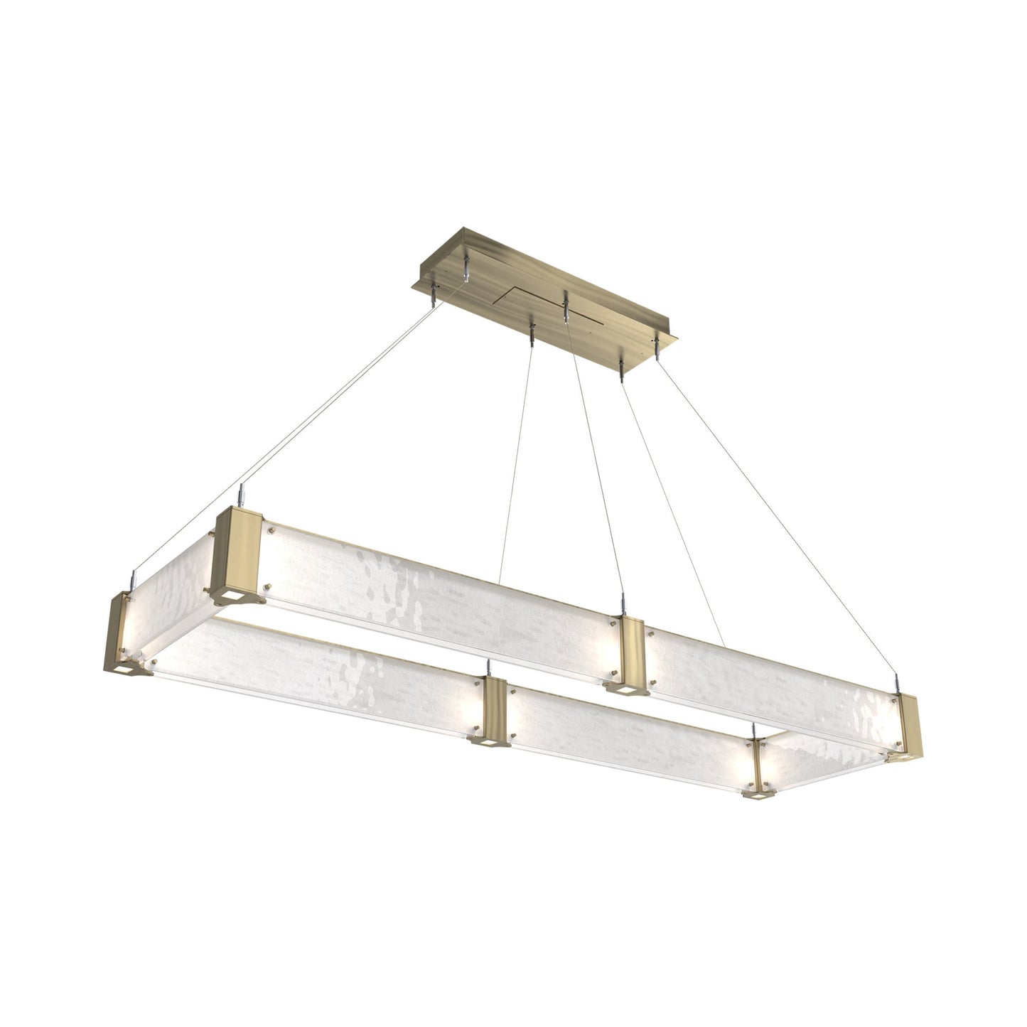 Parallel Rectangular Linear LED Chandelier in Heritage Brass/Clear Granite Blown Glass (60-Inch).