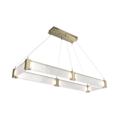 Parallel Rectangular Linear LED Chandelier in Heritage Brass/Clear Granite Blown Glass (60-Inch).