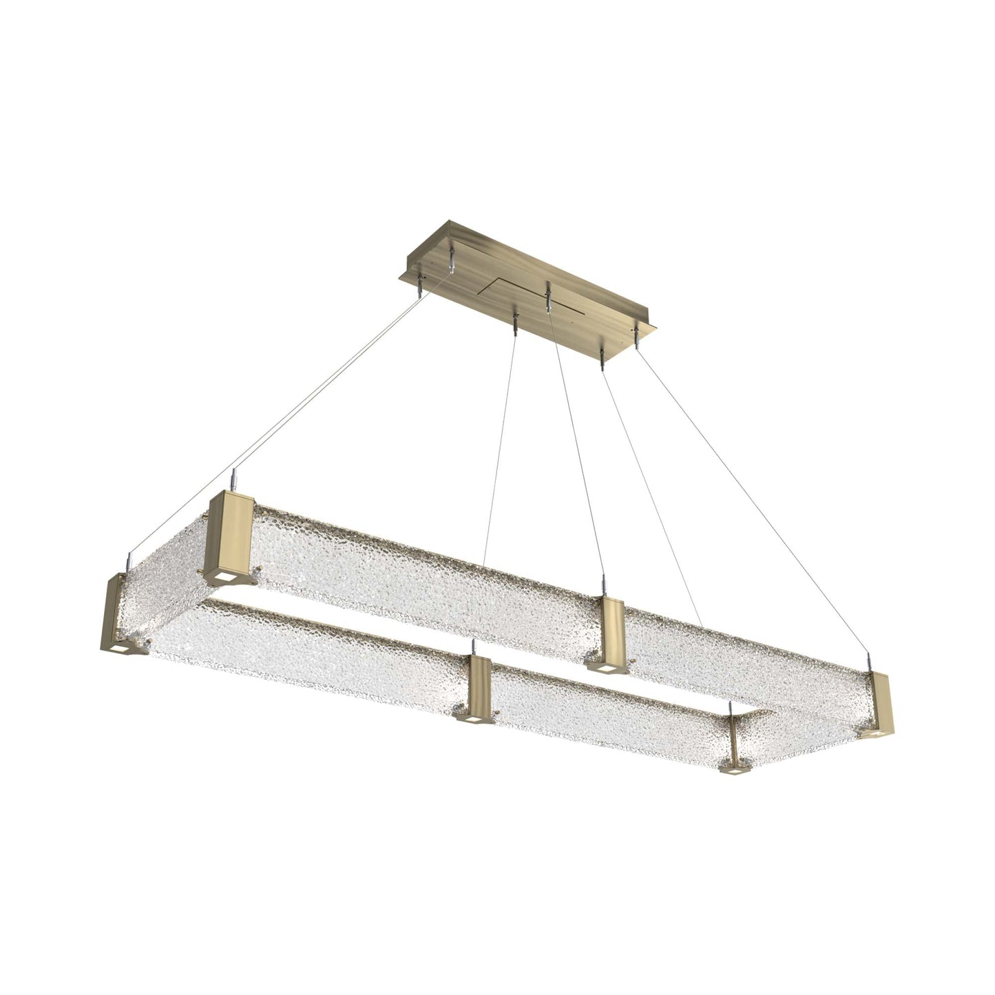 Parallel Rectangular Linear LED Chandelier in Heritage Brass/Crystal Rimelight Blown Glass (60-Inch).