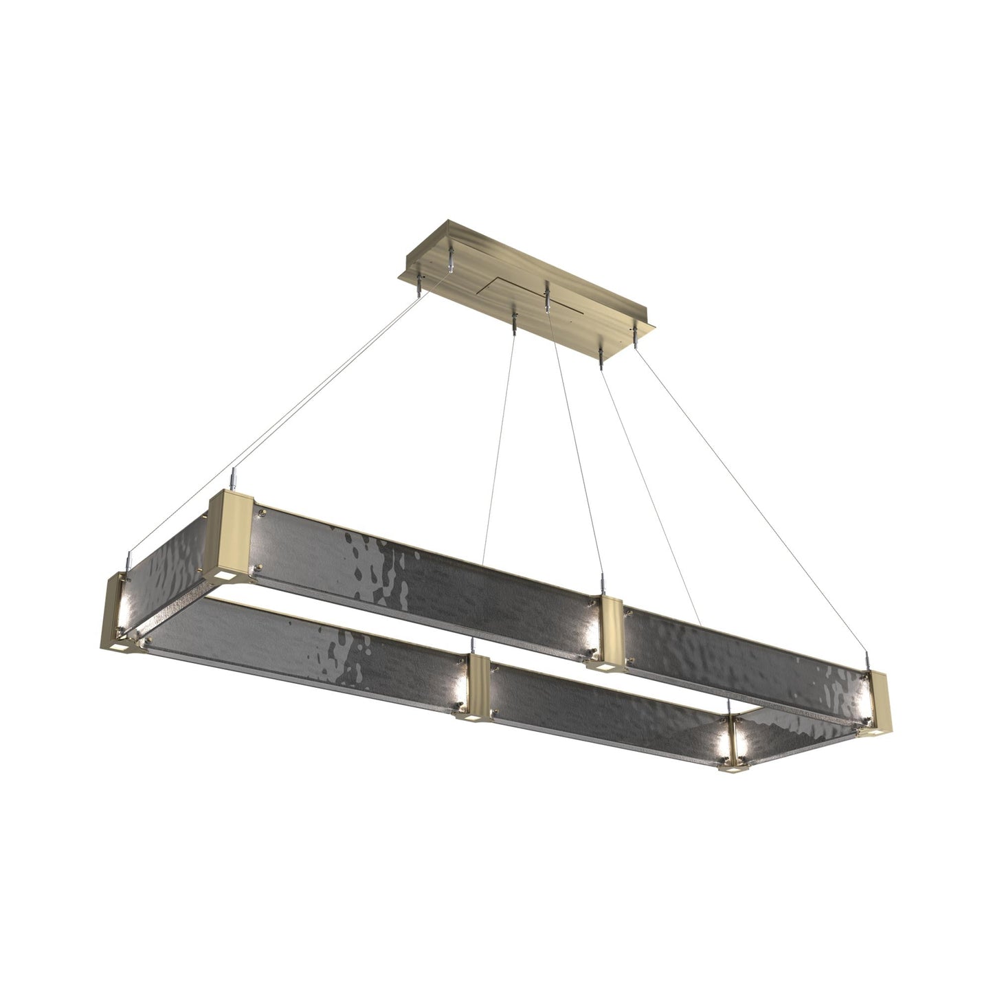 Parallel Rectangular Linear LED Chandelier in Heritage Brass/Smoke Granite Blown Glass (60-Inch).