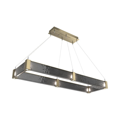 Parallel Rectangular Linear LED Chandelier in Heritage Brass/Smoke Granite Blown Glass (60-Inch).