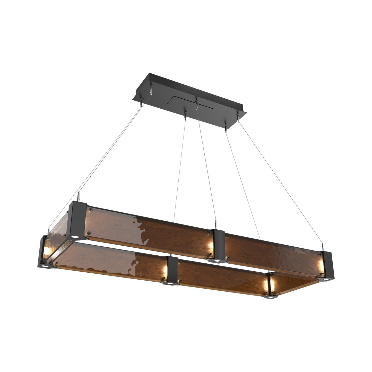Parallel Rectangular Linear LED Chandelier in Matte Black/Bronze Granite Blown Glass (48-Inch).