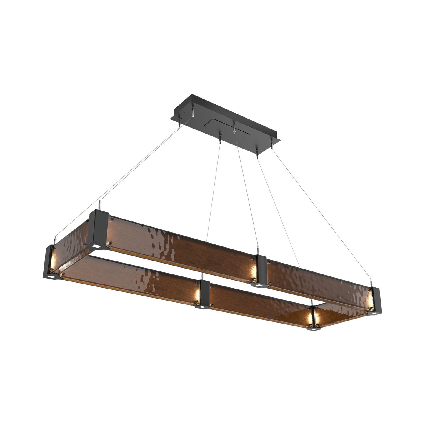 Parallel Rectangular Linear LED Chandelier in Matte Black/Bronze Granite Blown Glass (60-Inch).
