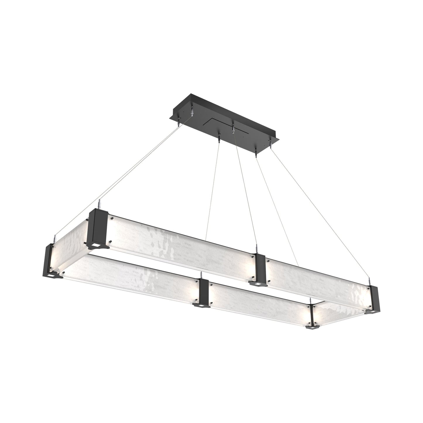 Parallel Rectangular Linear LED Chandelier in Matte Black/Clear Granite Blown Glass (60-Inch).